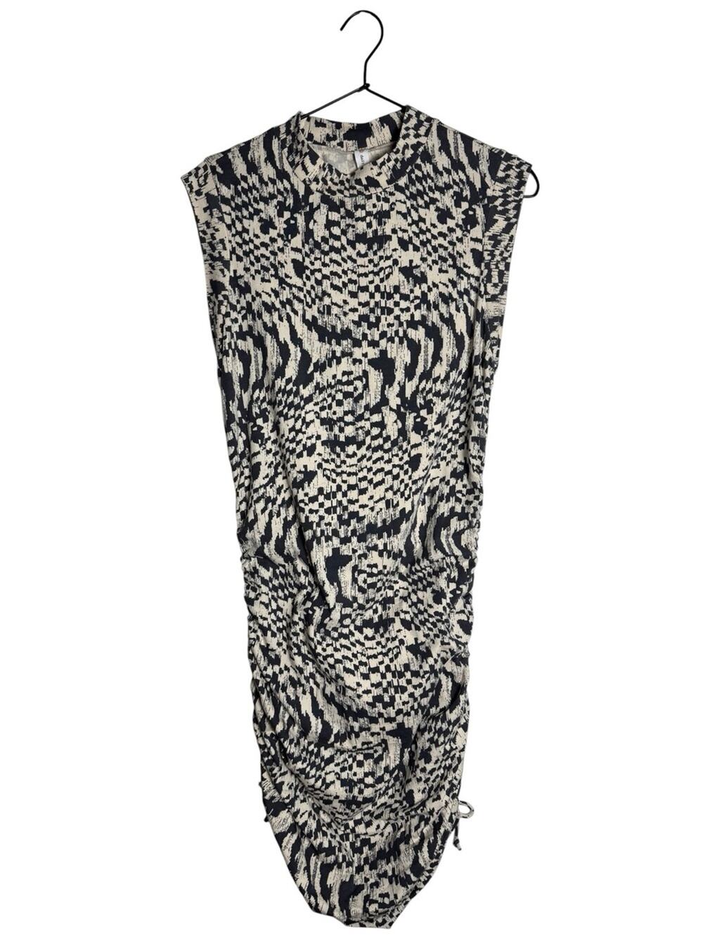 Daily Practice Anthropologie Abstract Print Gray/Black Cream Ruched Dress